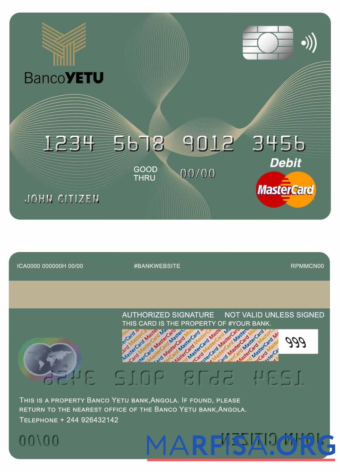 Downloadable Angola Banco Yetu bank master debit card template